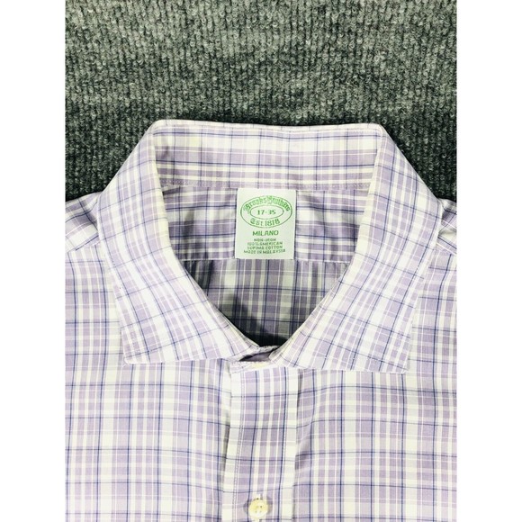 BROOKS BROTHERS Shirt Milano Men's 17-35 Purple Plaid Long Sleeve Button Up 1818 - Picture 4 of 16